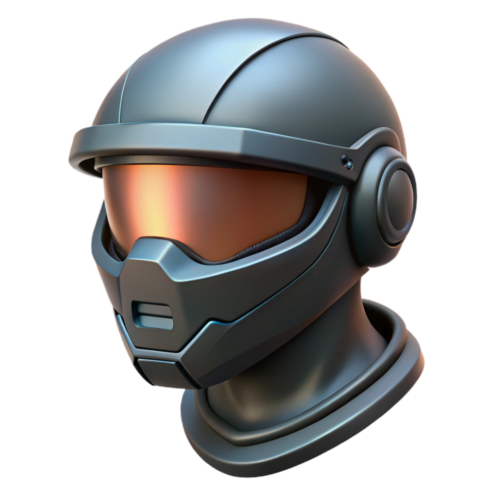 melancholic striking Futuristic soldier helmet, visor down, sleek design, matte black finish NO BACKGROUND with Transparent Background. handcrafted png