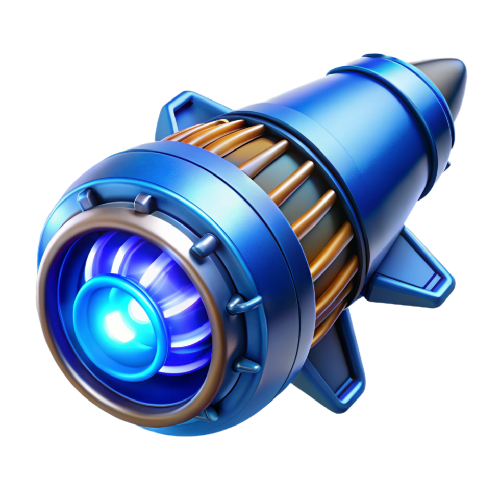 impressive vintage Spaceship engine nozzle, glowing blue, intricate mechanics, detailed thrusters NO BACKGROUND with Transparent Background. exclusive png