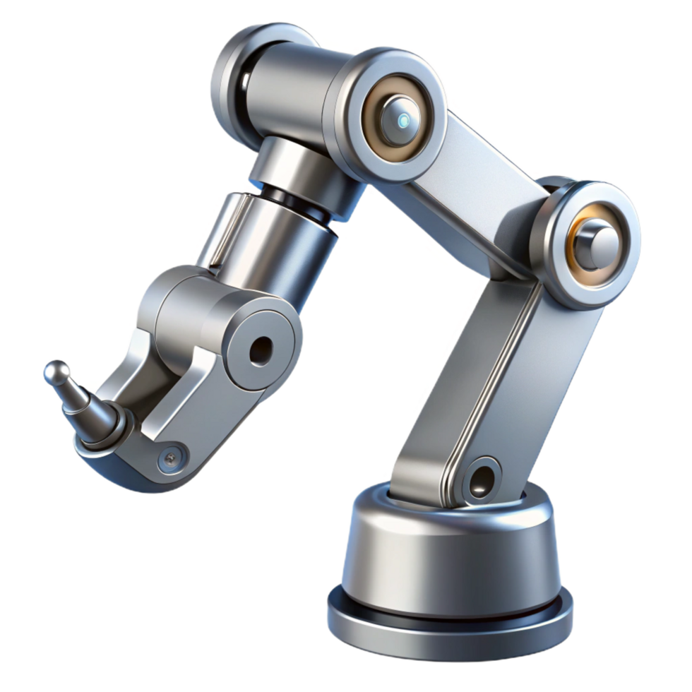 spectacular notable Advanced robotic arm, chrome finish, multiple joints, articulated fingers NO BACKGROUND with Transparent Background. png
