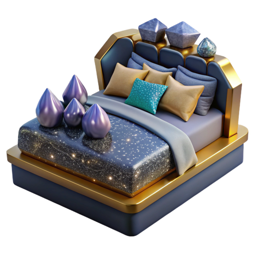 beautiful creative Modern Bed 3d Model with Pillows Isolated exclusive png