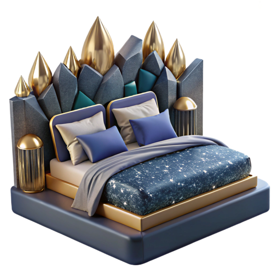 extraordinary abstract Modern Bed 3d Model with Pillows Isolated premium png