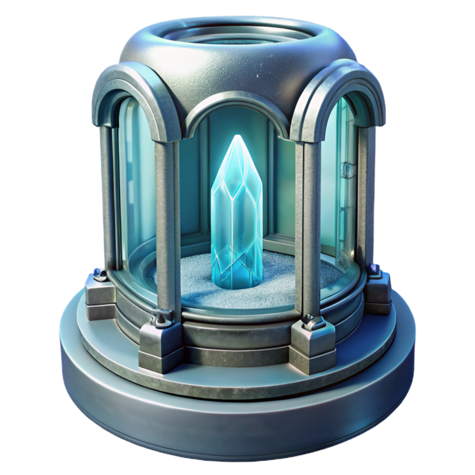 vibrant distinguished Cryogenic chamber, transparent, futuristic design, frost effects on glass NO BACKGROUND with Transparent Background. png