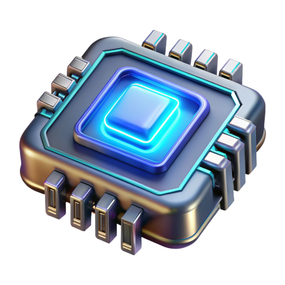 picturesque creative Cyberpunk data chip, glowing circuits, intricate design, metallic casing NO BACKGROUND with Transparent Background. impeccable png