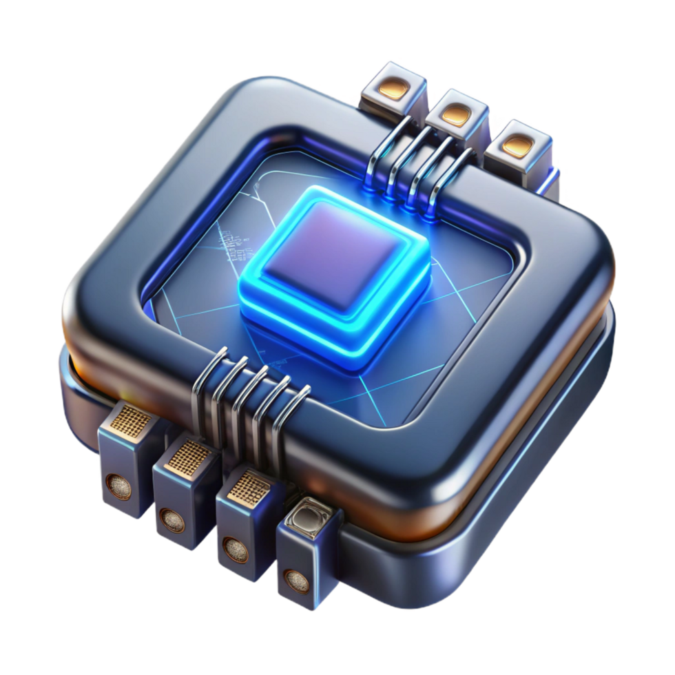 stunning renaissance Cyberpunk data chip, glowing circuits, intricate design, metallic casing NO BACKGROUND with Transparent Background. flawless png