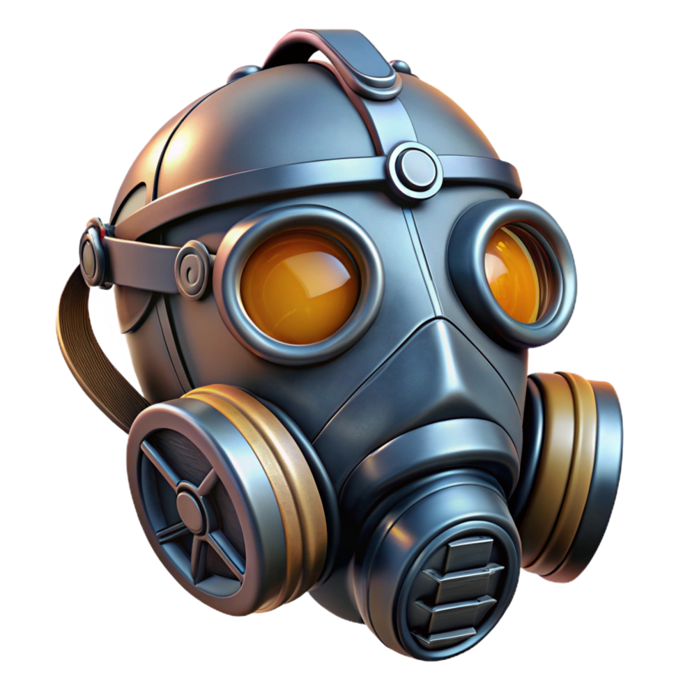serene notable Cyberpunk gas mask, respirator, filters, metallic details, worn texture NO BACKGROUND with Transparent Background. png