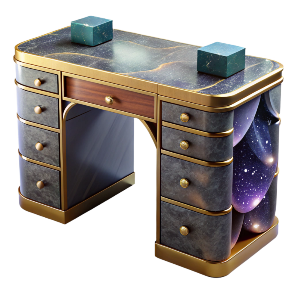 serene rustic Modern Desk 3d Model with Drawers Isolated premium png