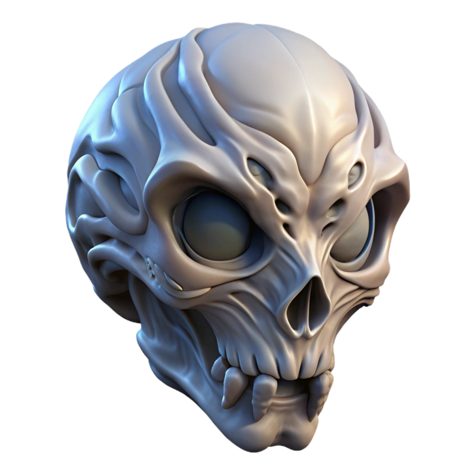 radiant standout Alien skull, bone structure, intricate details, unusual shape, textured surface NO BACKGROUND with Transparent Background. png