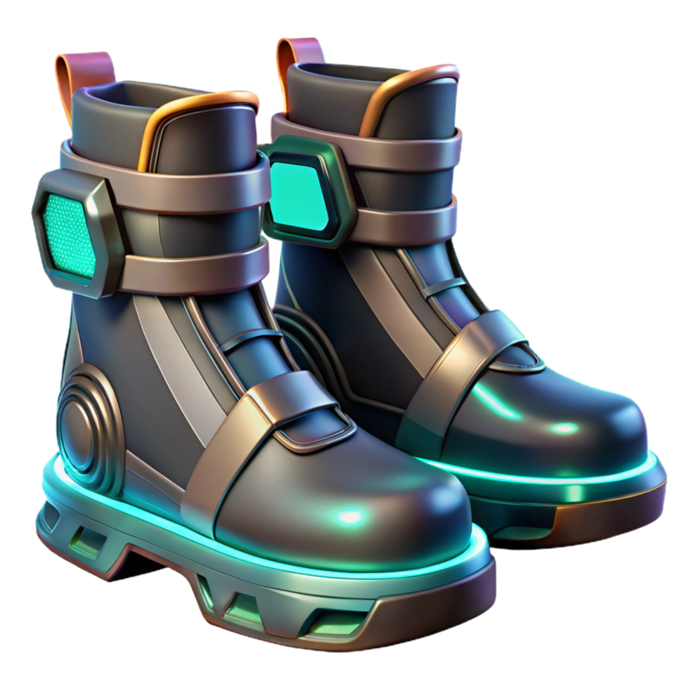 extraordinary distinguished Cyberpunk boots, futuristic design, glowing accents, reinforced soles NO BACKGROUND with Transparent Background. png