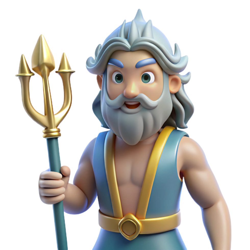 stunning ethereal minimalist Poseidon, god of the sea, holding trident, NO BACKGROUND with Transparent Background. 8K png