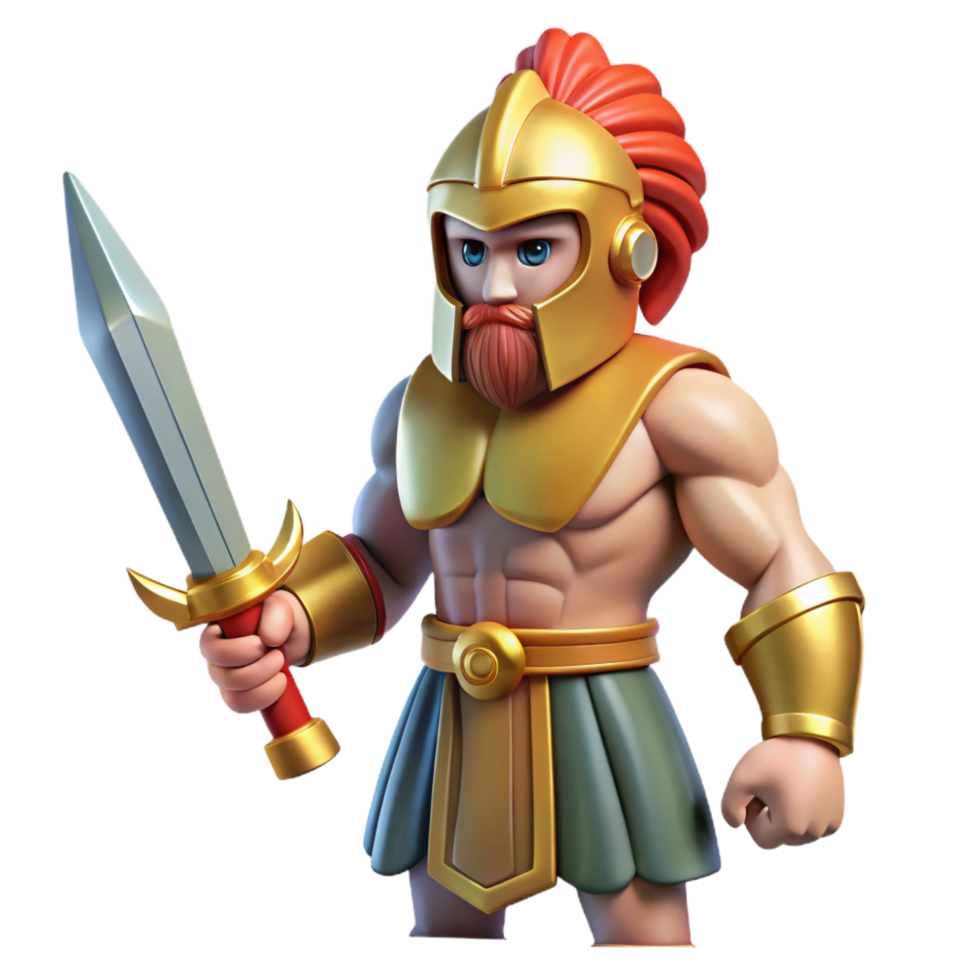 majestic joyful elegant Ares, god of war, holding sword, NO BACKGROUND with Transparent Background. handcrafted png