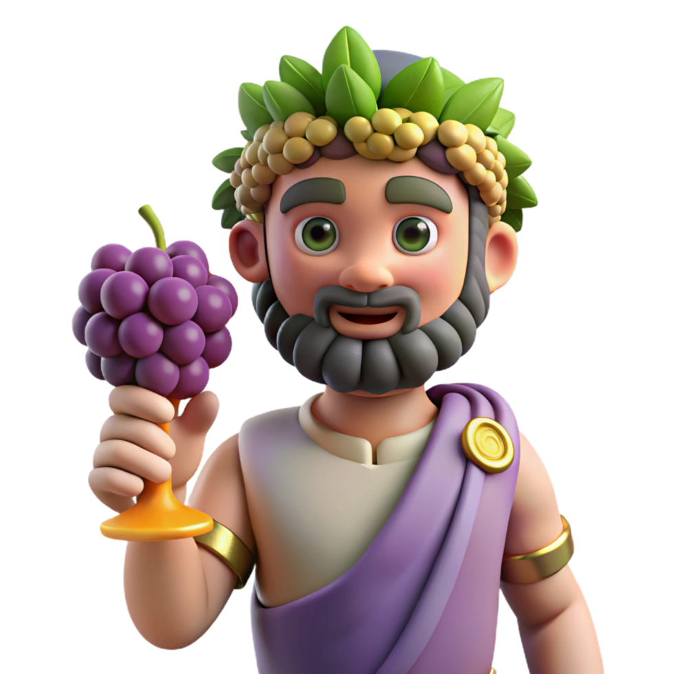 mesmerizing bohemian Dionysus, god of wine, holding grapes, NO BACKGROUND with Transparent Background. crisp png
