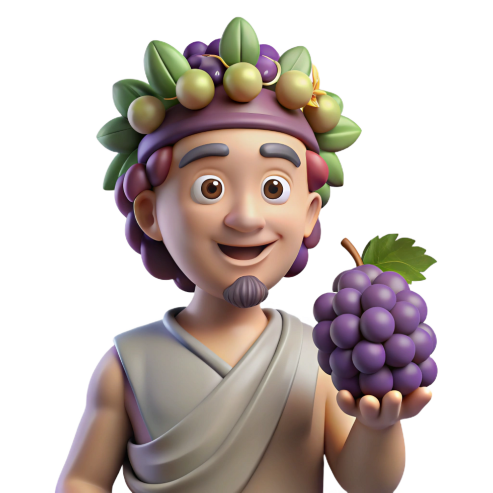 majestic quintessential Dionysus, god of wine, holding grapes, NO BACKGROUND with Transparent Background. png