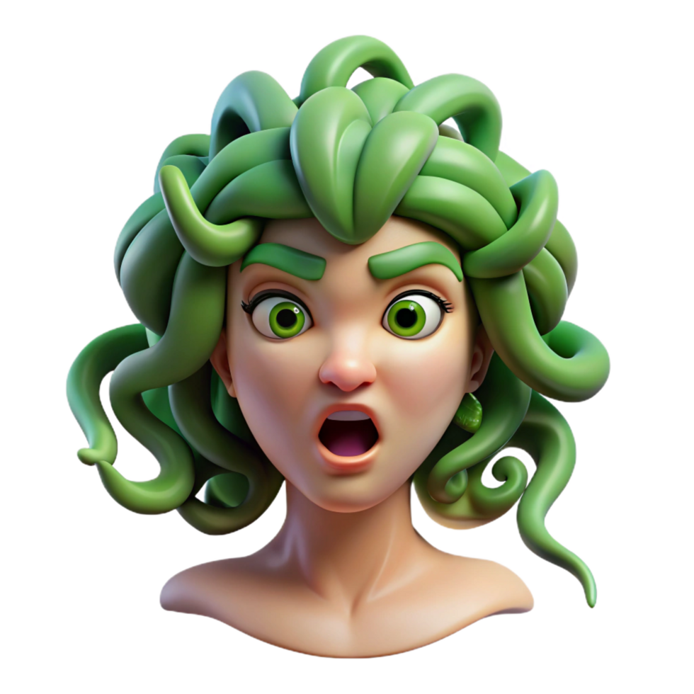 vibrant abstract Medusa, gorgon with snake hair, terrifying gaze, NO BACKGROUND with Transparent Background. flawless png