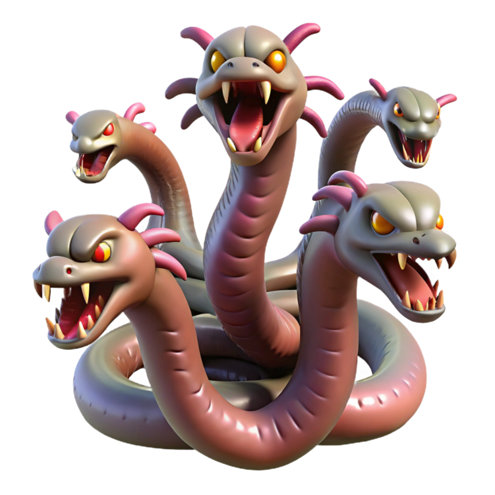 splendid acclaimed Hydra, multi-headed serpent, venomous monster, NO BACKGROUND with Transparent Background. png