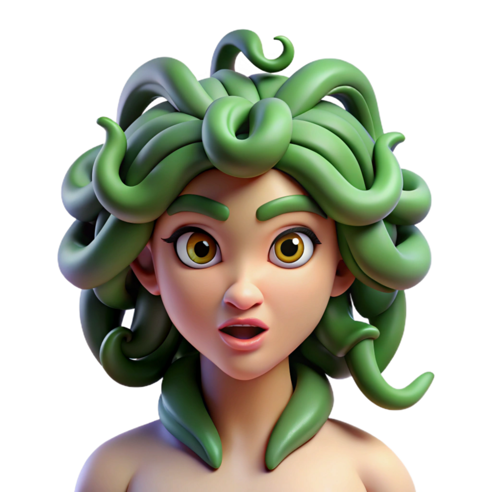 immaculate intense victorian Medusa, gorgon with snake hair, terrifying gaze, NO BACKGROUND with Transparent Background. studio quality png