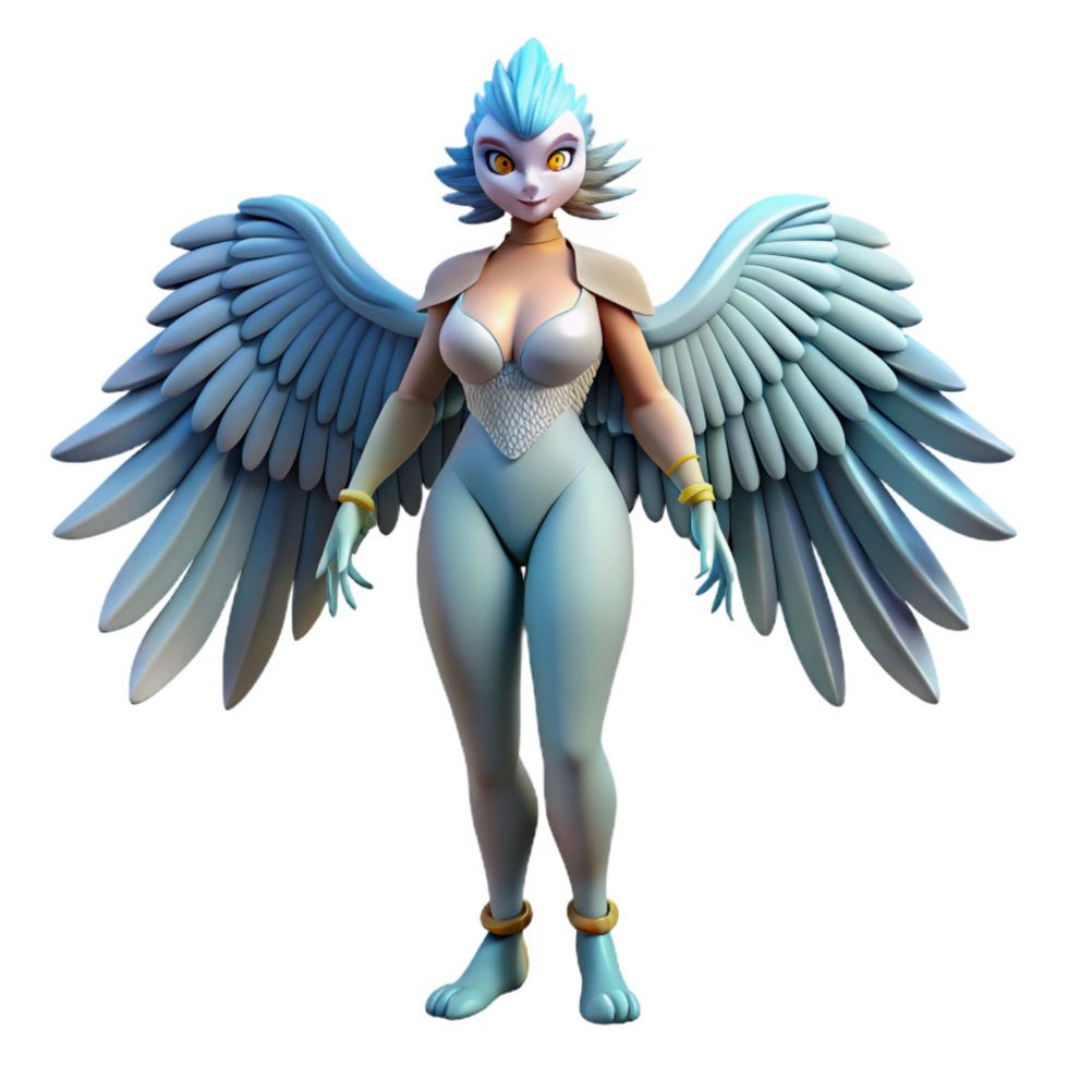 memorable minimalist Harpy, mythical creature, bird-woman hybrid, NO BACKGROUND with Transparent Background. refined png