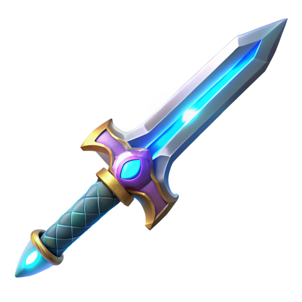 fascinating reflective vintage Futuristic sword, glowing blade, ornate hilt, sleek design NO BACKGROUND with Transparent Background. museum quality png