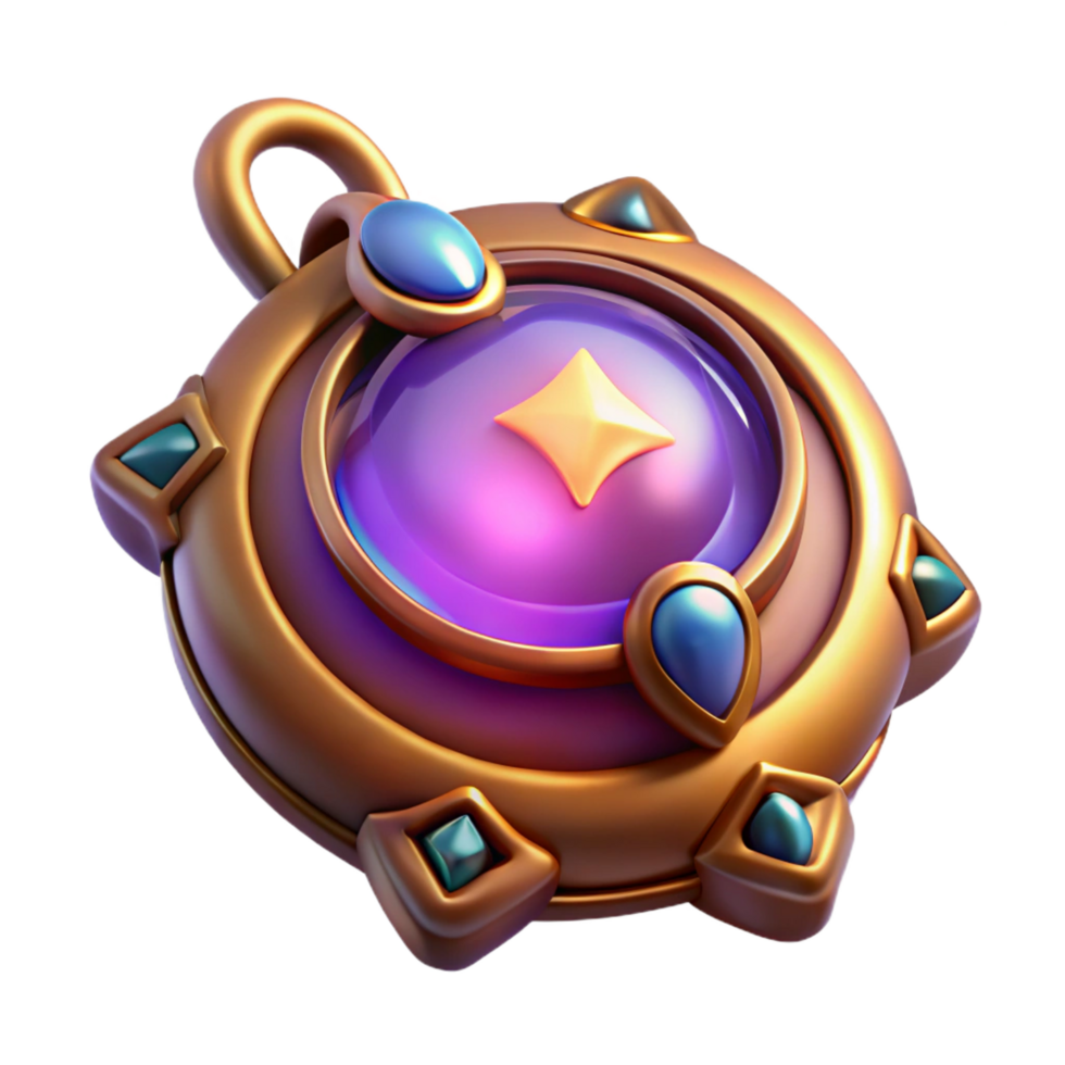 spectacular whimsical urban Amulet of power, magical artifact, glowing, NO BACKGROUND with Transparent Background. perfect clarity png
