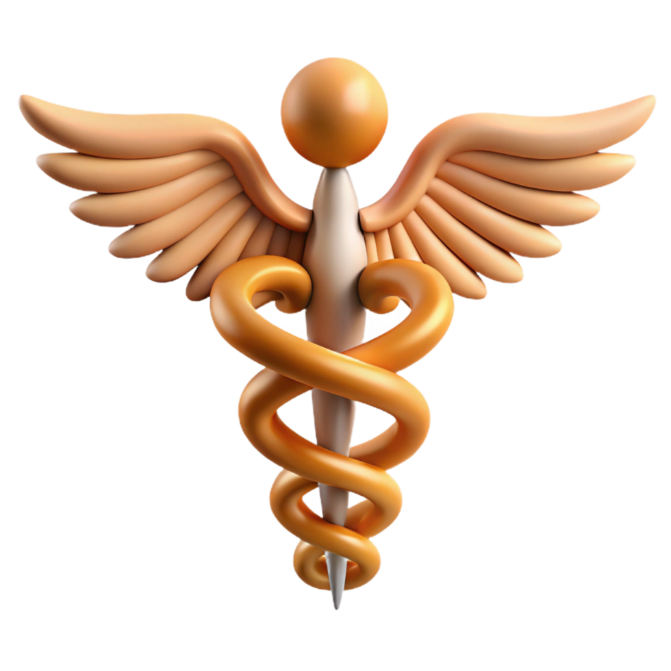 timeless mid-century Caduceus, symbol of Hermes, healing and commerce, NO BACKGROUND with Transparent Background. professional png
