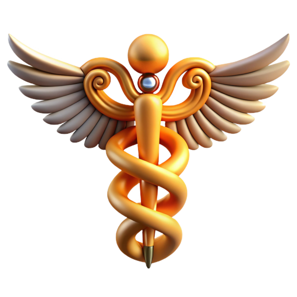 impressive playful creative Caduceus, symbol of Hermes, healing and commerce, NO BACKGROUND with Transparent Background. expertly shot png