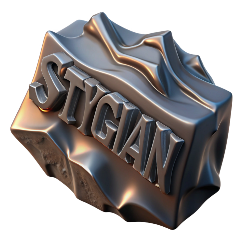 exquisite reflective contemporary Stygian Iron, metal from the underworld, mythical material, NO BACKGROUND with Transparent Background. gallery standard png