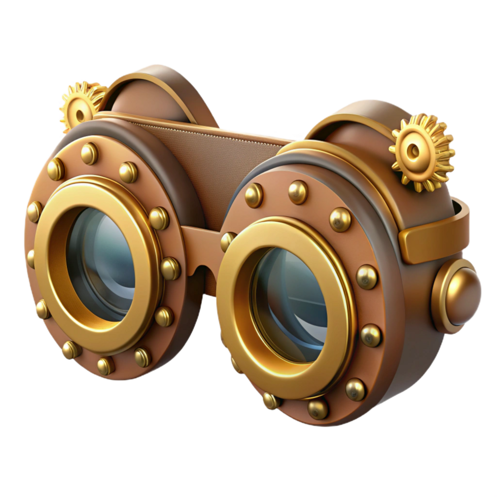 splendid nordic Steampunk goggles with intricate brass gears and leather straps. NO BACKGROUND with Transparent Background. high resolution png