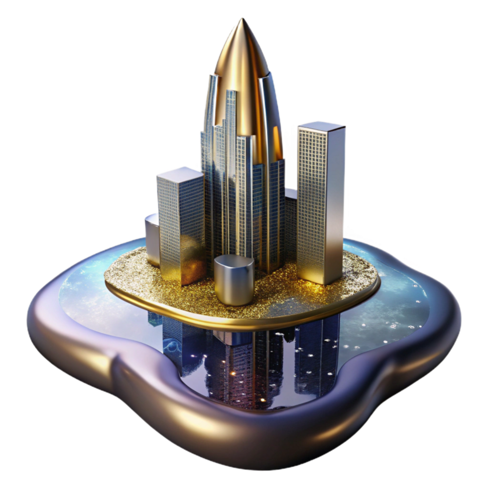 beautiful minimalist Modern Skyscraper Reflection in Puddle Cutout exclusive png