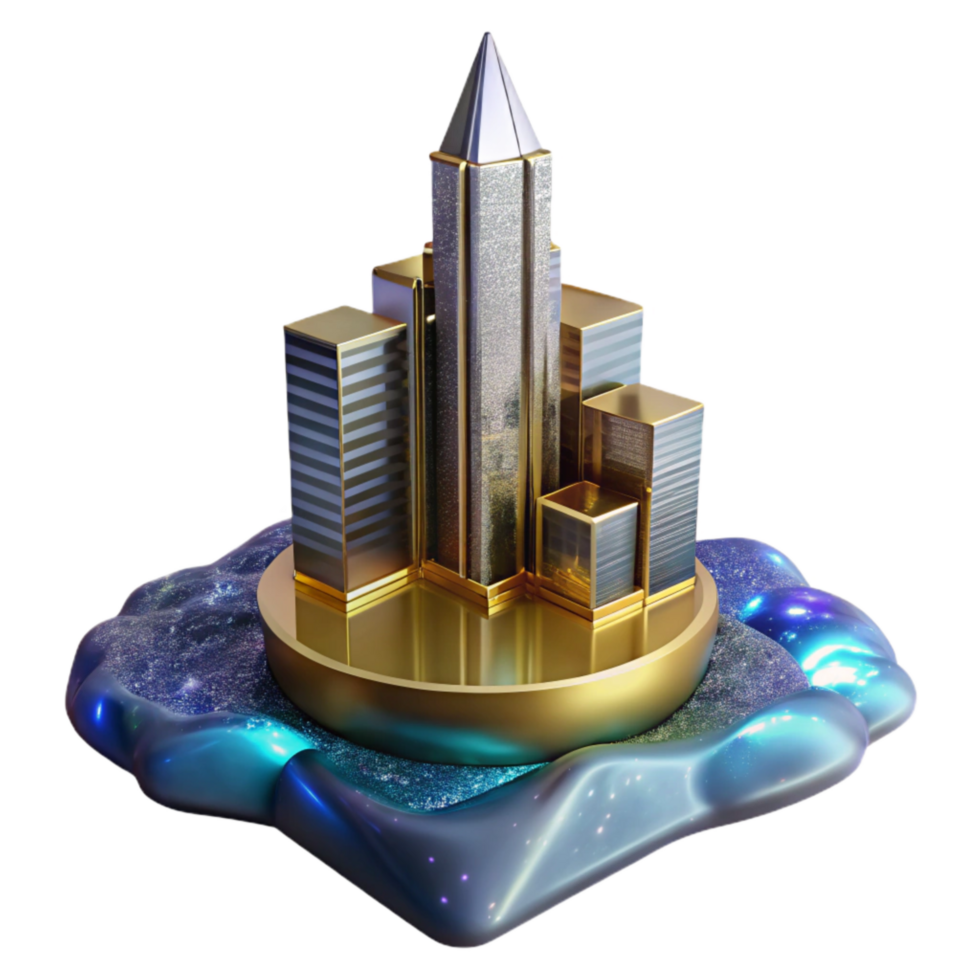 serene minimalist Modern Skyscraper Reflection in Puddle Cutout original png