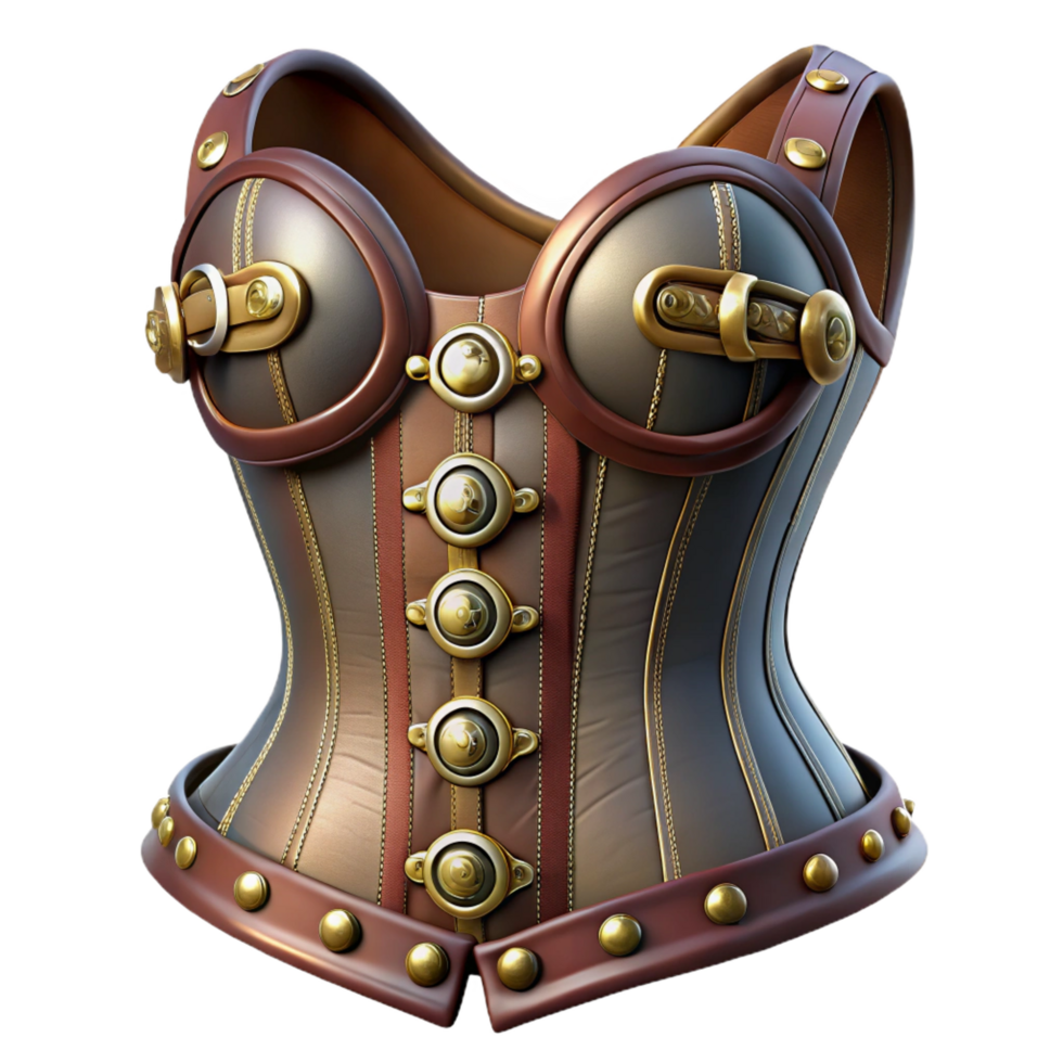 immaculate ethereal art deco Steampunk corset with metallic buckles and lace accents. NO BACKGROUND with Transparent Background. premium png