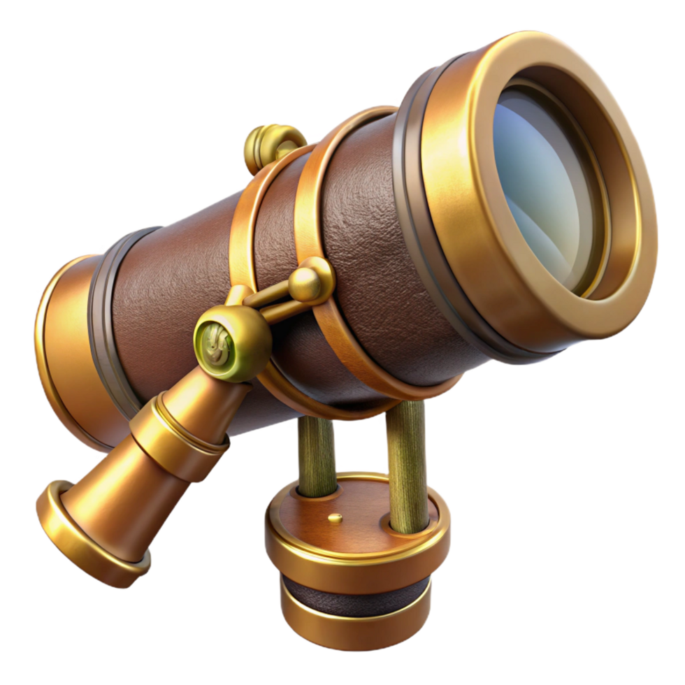 radiant unparalleled Steampunk telescope with brass fittings and a leather lens cap. NO BACKGROUND with Transparent Background. png