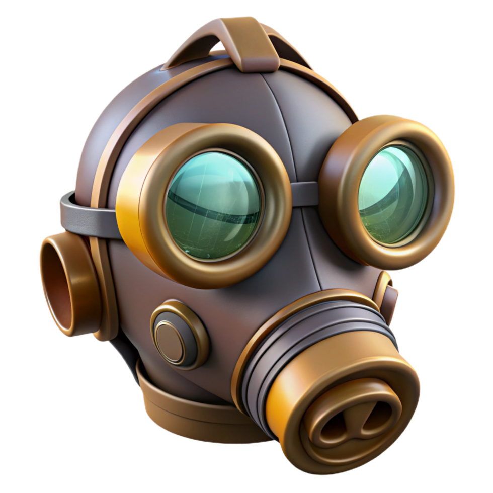 mesmerizing unparalleled Steampunk gas mask with tinted lenses and filter canisters. NO BACKGROUND with Transparent Background. png