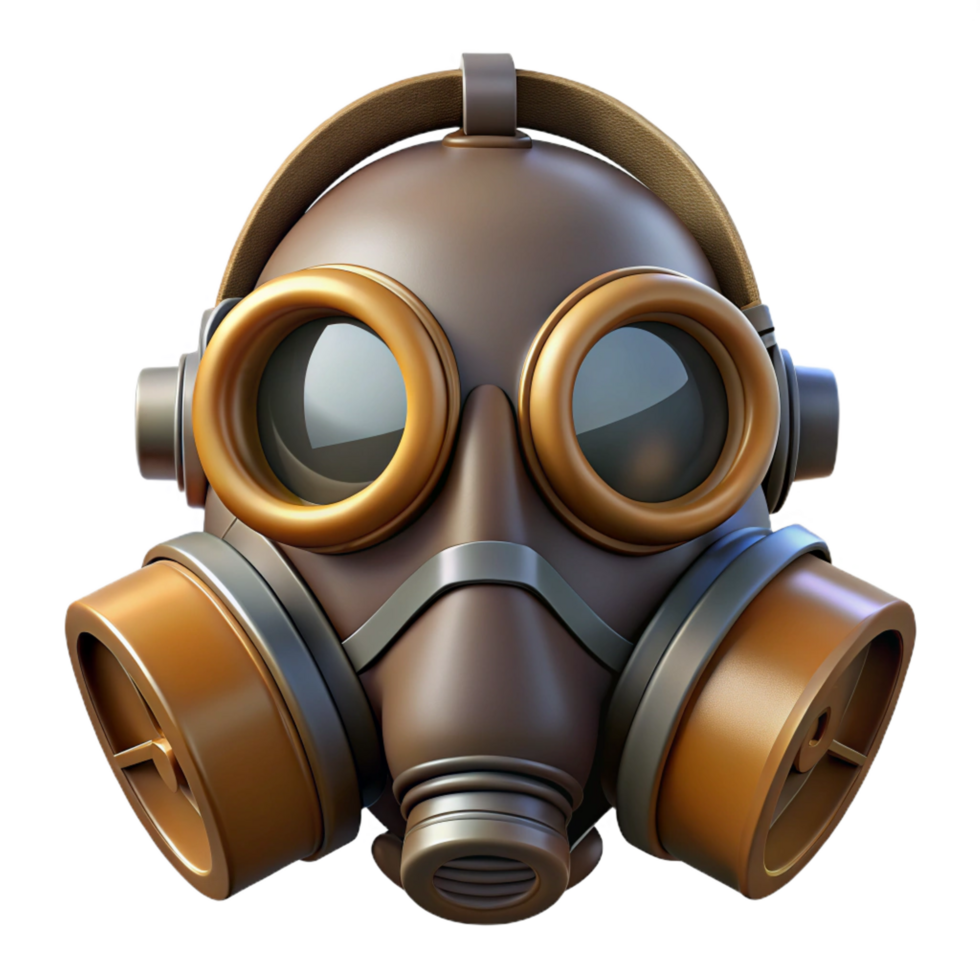 peaceful picturesque Steampunk gas mask with tinted lenses and filter canisters. NO BACKGROUND with Transparent Background. masterfully captured png