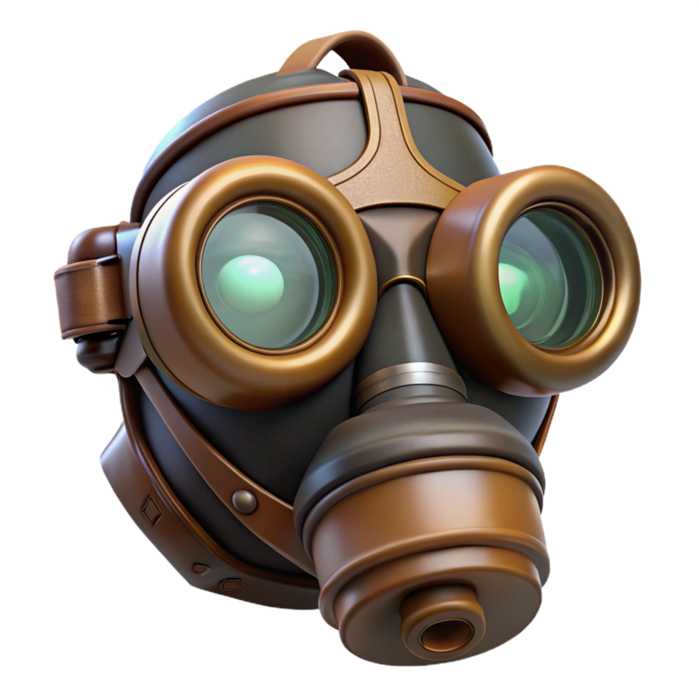 vibrant intense baroque Steampunk gas mask with tinted lenses and filter canisters. NO BACKGROUND with Transparent Background. genuine png