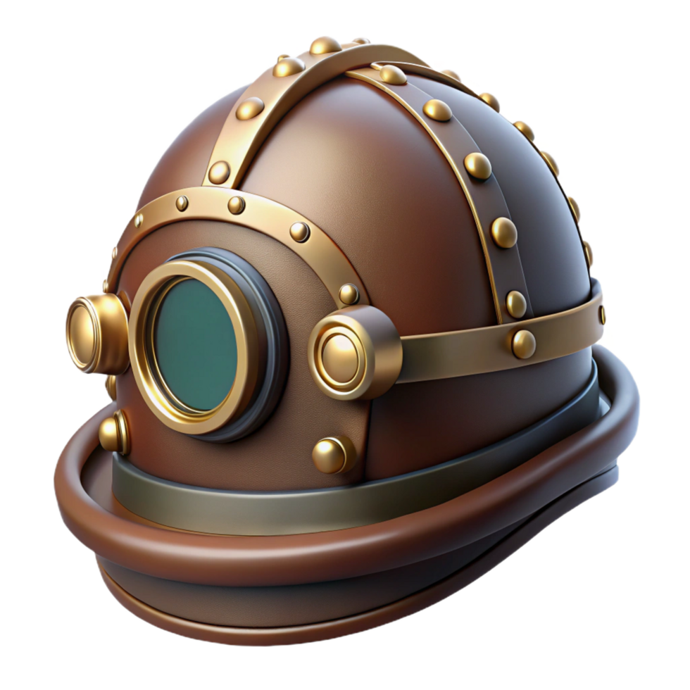 timeless abstract Steampunk helmet with a visor and brass embellishments. NO BACKGROUND with Transparent Background. artisan png