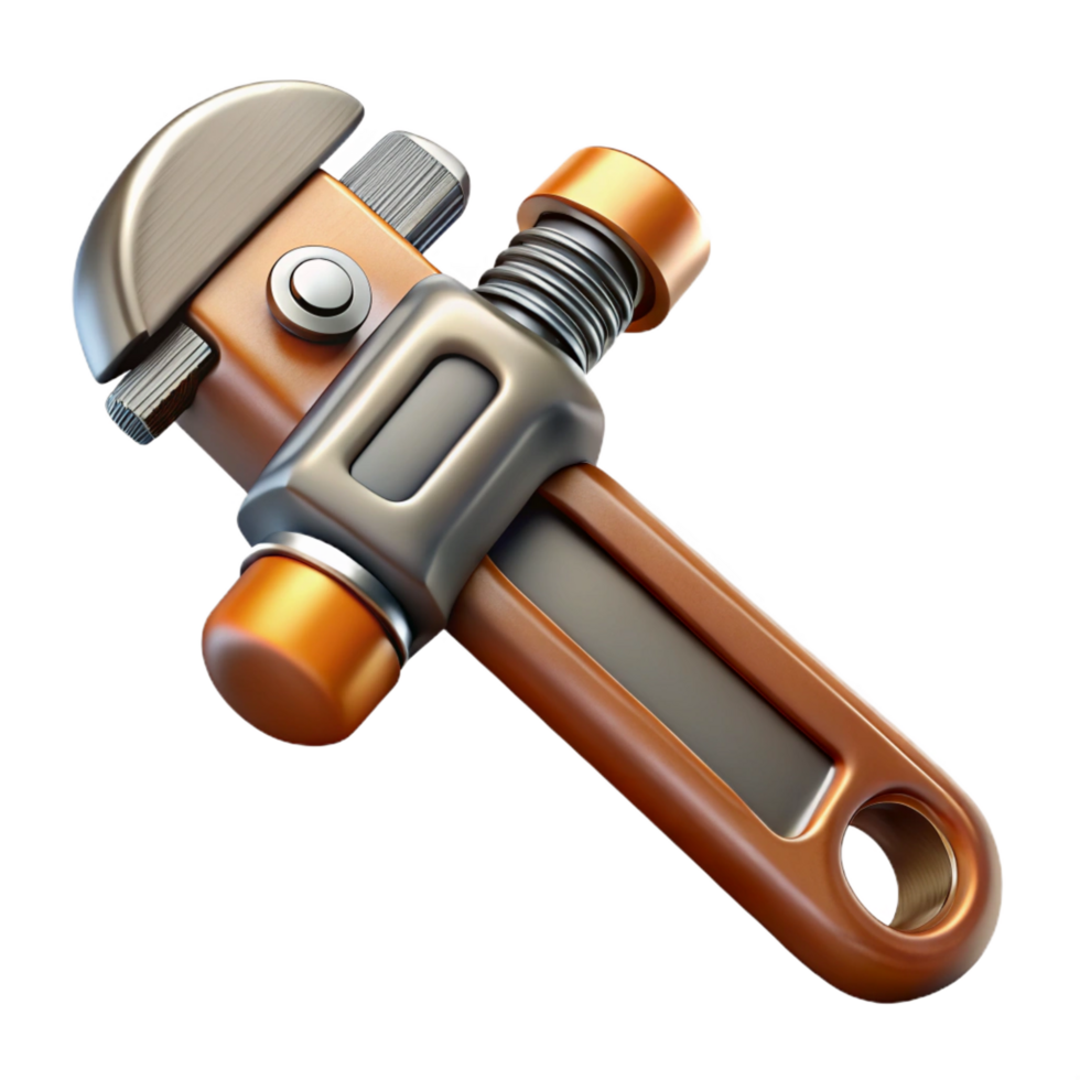 pristine art deco Steampunk pipe wrench with adjustable jaws and a knurled handle. NO BACKGROUND with Transparent Background. top-tier png