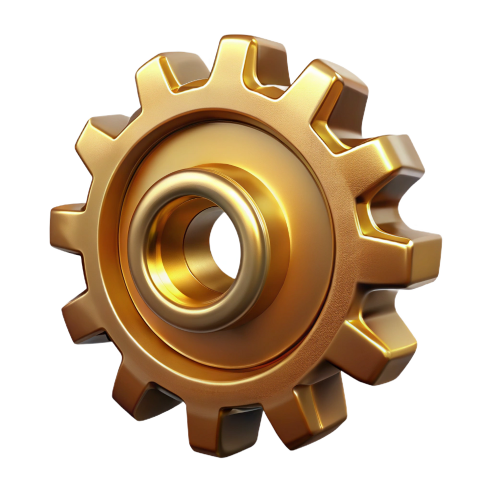 quintessential creative Steampunk cogwheel with intricate teeth and brass finish. NO BACKGROUND with Transparent Background. detailed png