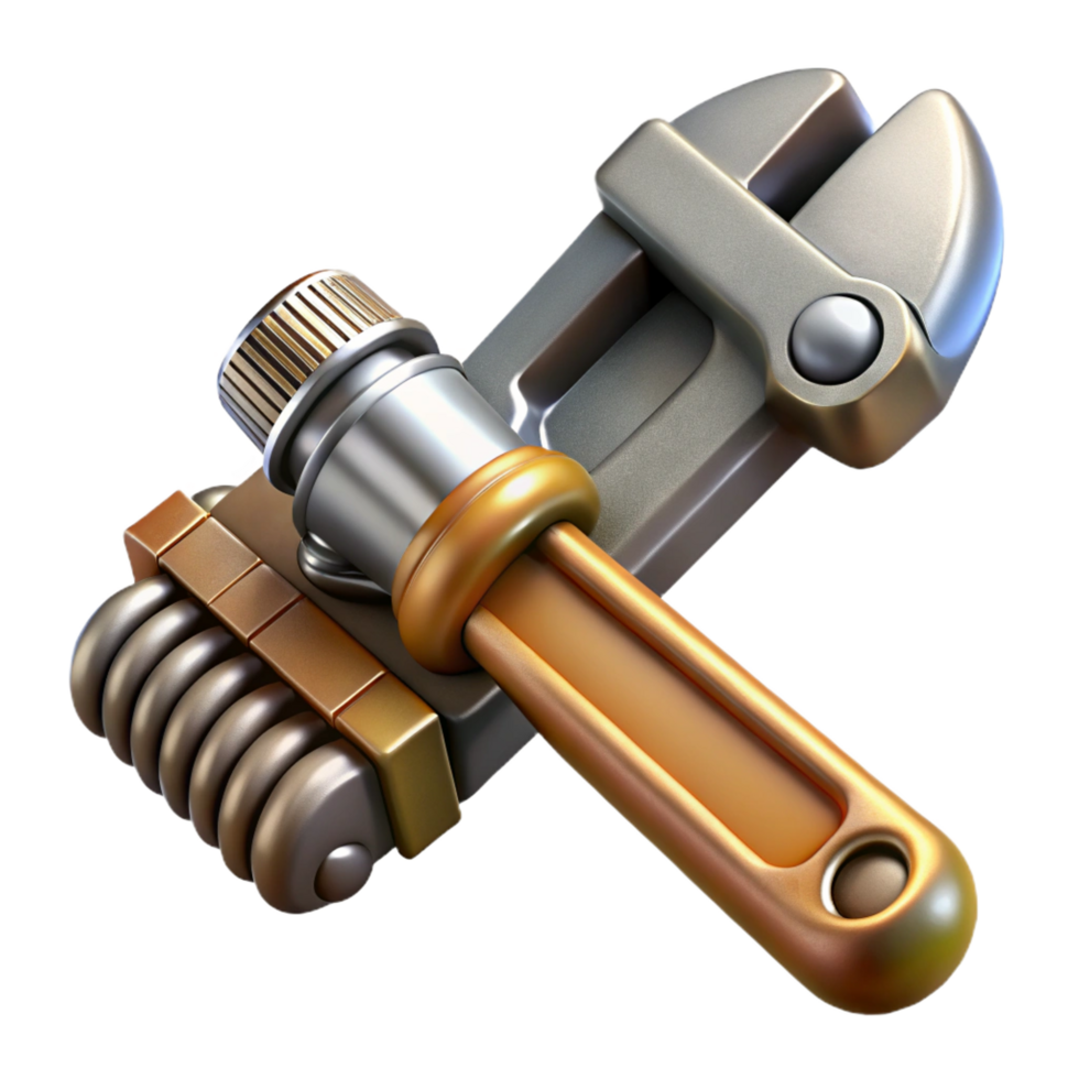 nostalgic radiant Steampunk pipe wrench with adjustable jaws and a knurled handle. NO BACKGROUND with Transparent Background. precision png