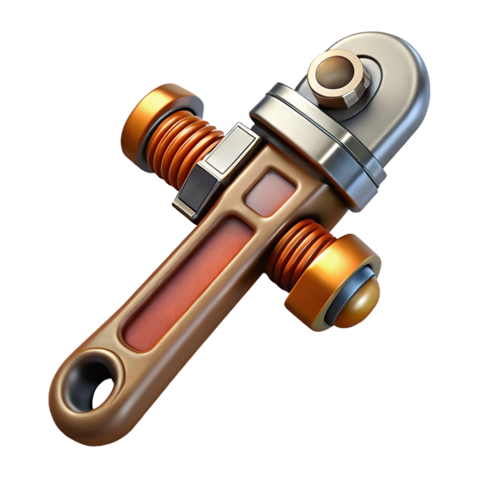 mysterious dramatic Steampunk pipe wrench with adjustable jaws and a knurled handle. NO BACKGROUND with Transparent Background. masterfully captured png