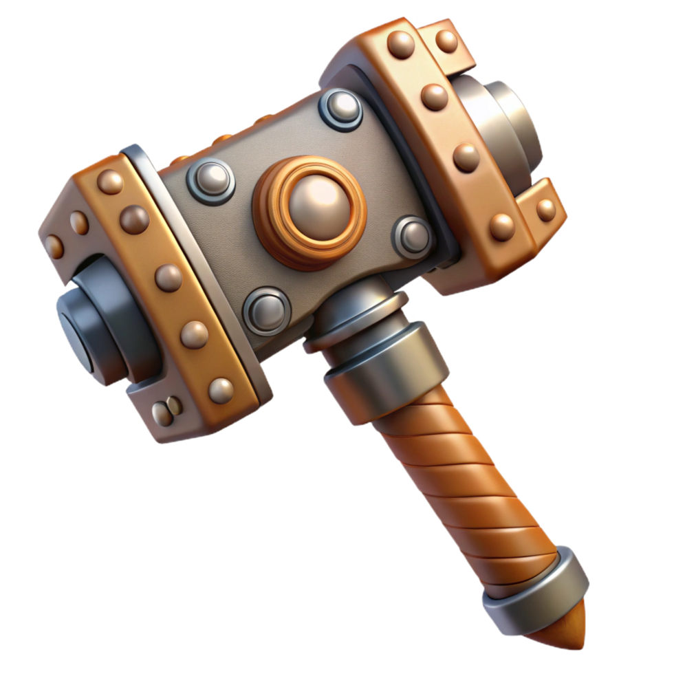 timeless futuristic Steampunk hammer with a metal head and a wooden handle. NO BACKGROUND with Transparent Background. artisan png