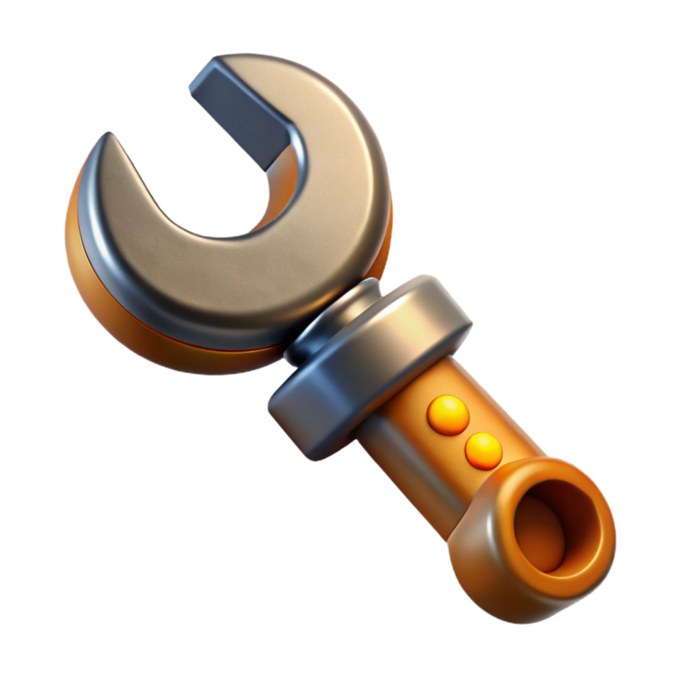 unforgettable organic Steampunk wrench with a crescent-shaped head and a knurled handle. NO BACKGROUND with Transparent Background. ultra HD png