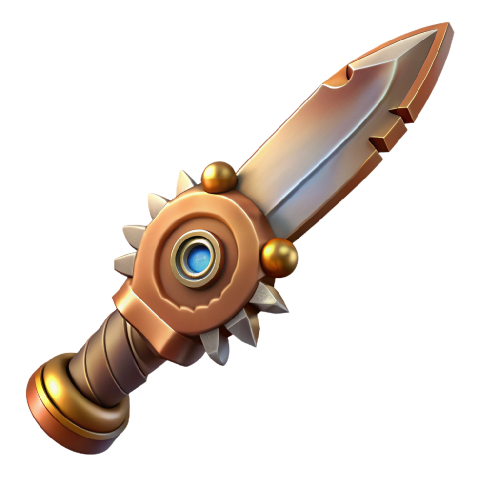 exquisite nostalgic bohemian Steampunk knife with a serrated blade and a gear-shaped handle. NO BACKGROUND with Transparent Background. high quality png