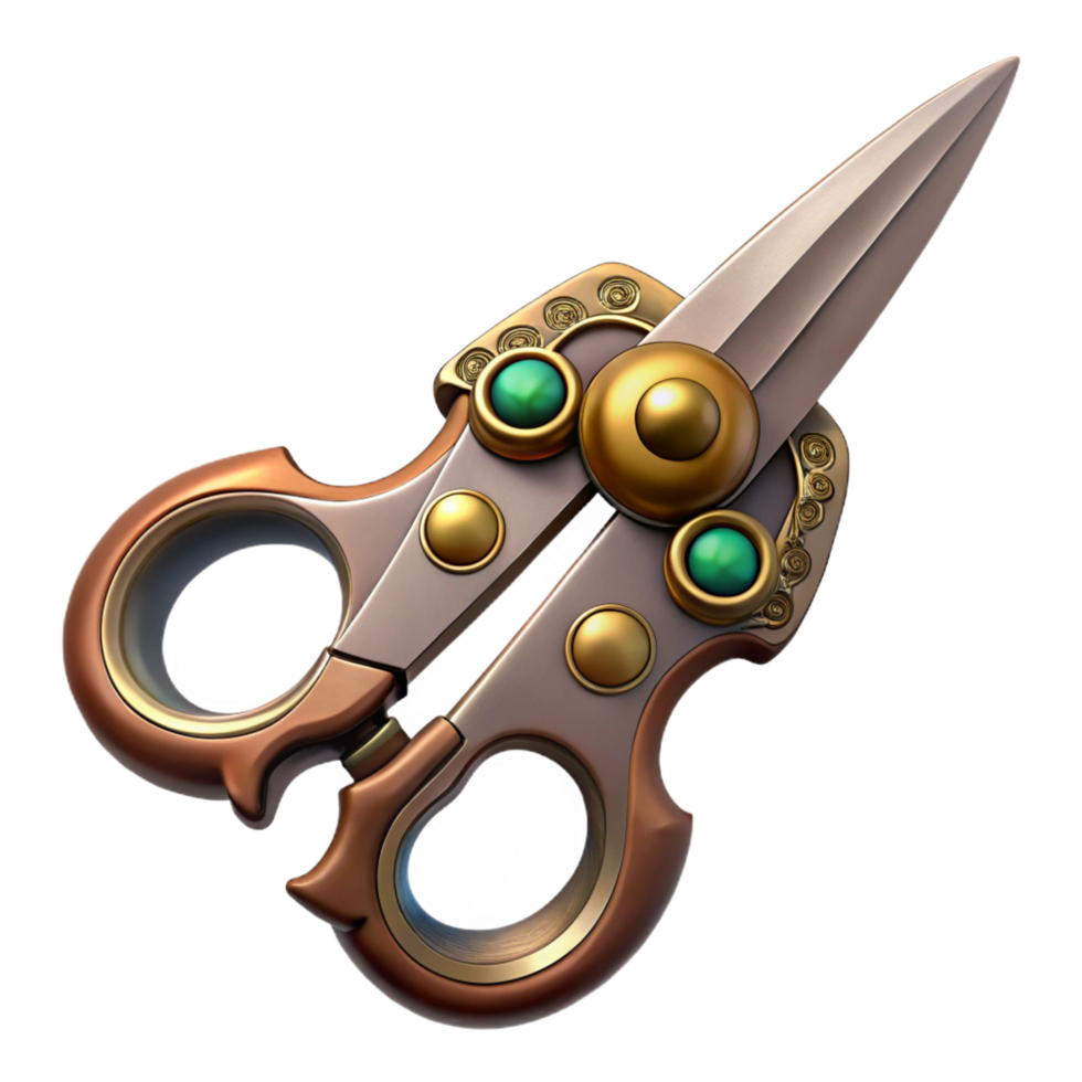 sumptuous joyful impressionist Steampunk scissors with ornate handles and sharp blades. NO BACKGROUND with Transparent Background. crisp png