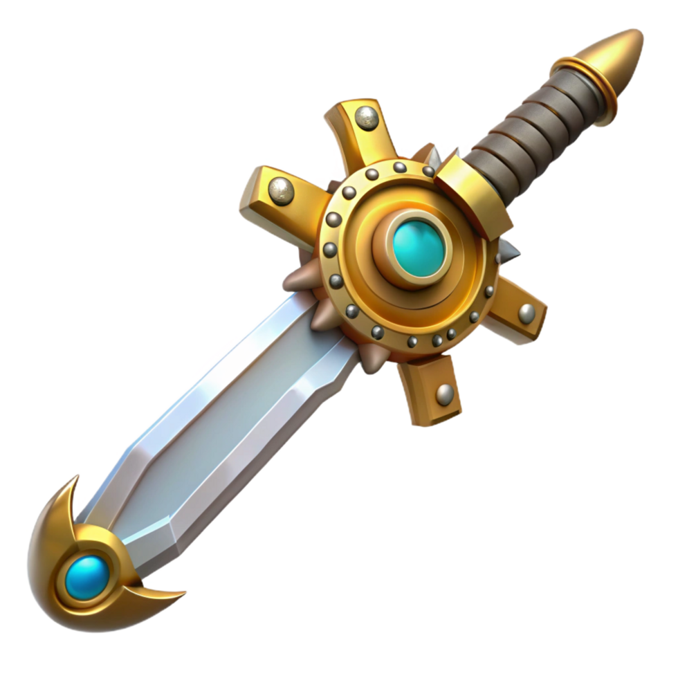 sumptuous timeless Steampunk sword with a gear-encrusted hilt and a polished blade. NO BACKGROUND with Transparent Background. png