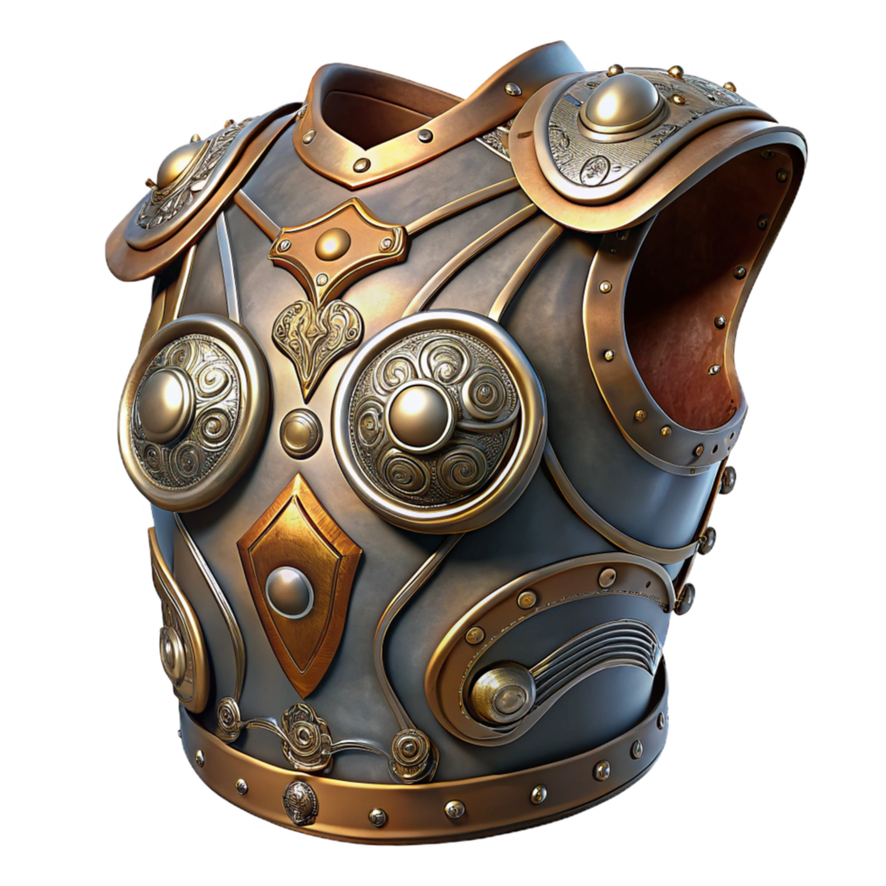 nostalgic gorgeous Steampunk armor breastplate with intricate engravings and metal plating. NO BACKGROUND with Transparent Background. handcrafted png
