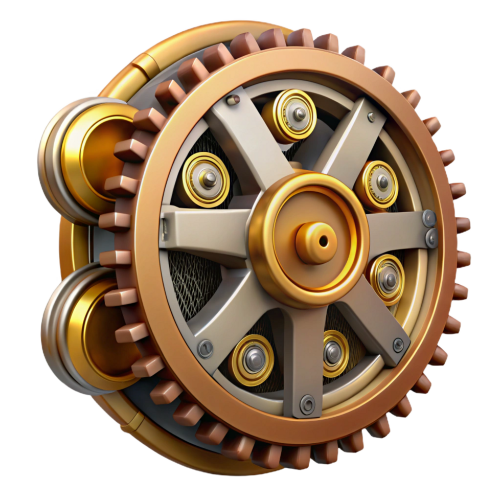 striking creative Steampunk clockwork mechanism, intricate design. NO BACKGROUND with Transparent Background. high quality png