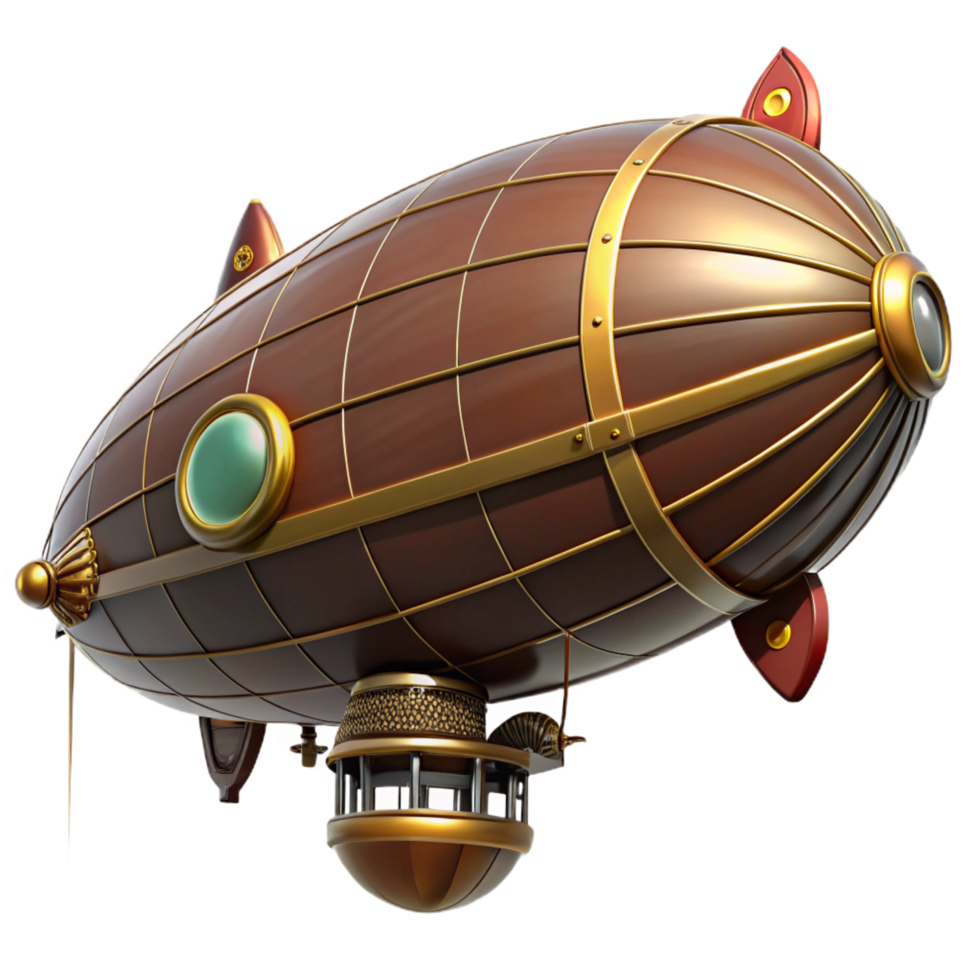 extraordinary nostalgic victorian Steampunk zeppelin, detailed illustration. NO BACKGROUND with Transparent Background. fine detail png