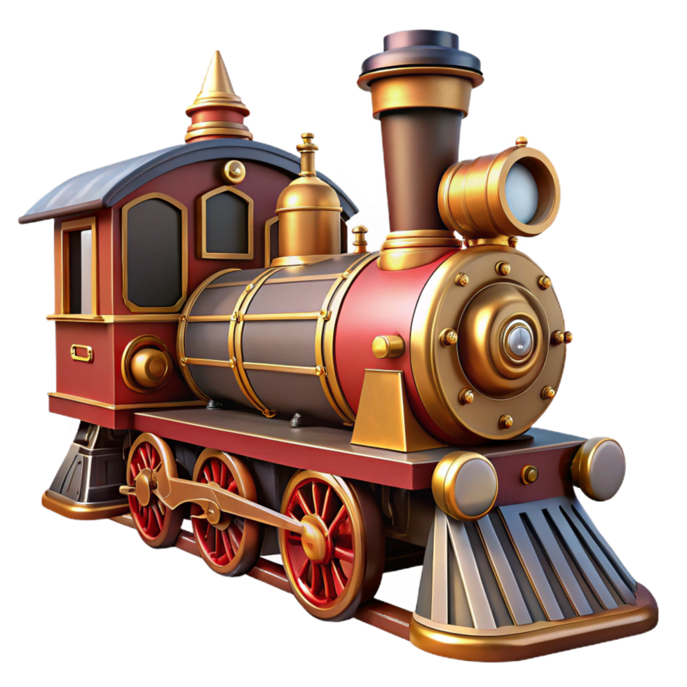 glorious melancholic rustic Steampunk train locomotive, isolated front view. NO BACKGROUND with Transparent Background. top-tier png