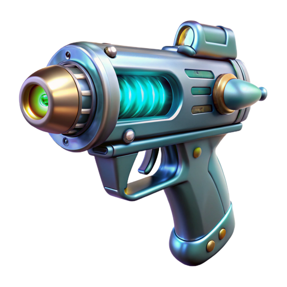 signature nordic Futuristic ray gun with intricate engravings and a bioluminescent sight. NO BACKGROUND with Transparent Background. artisan png