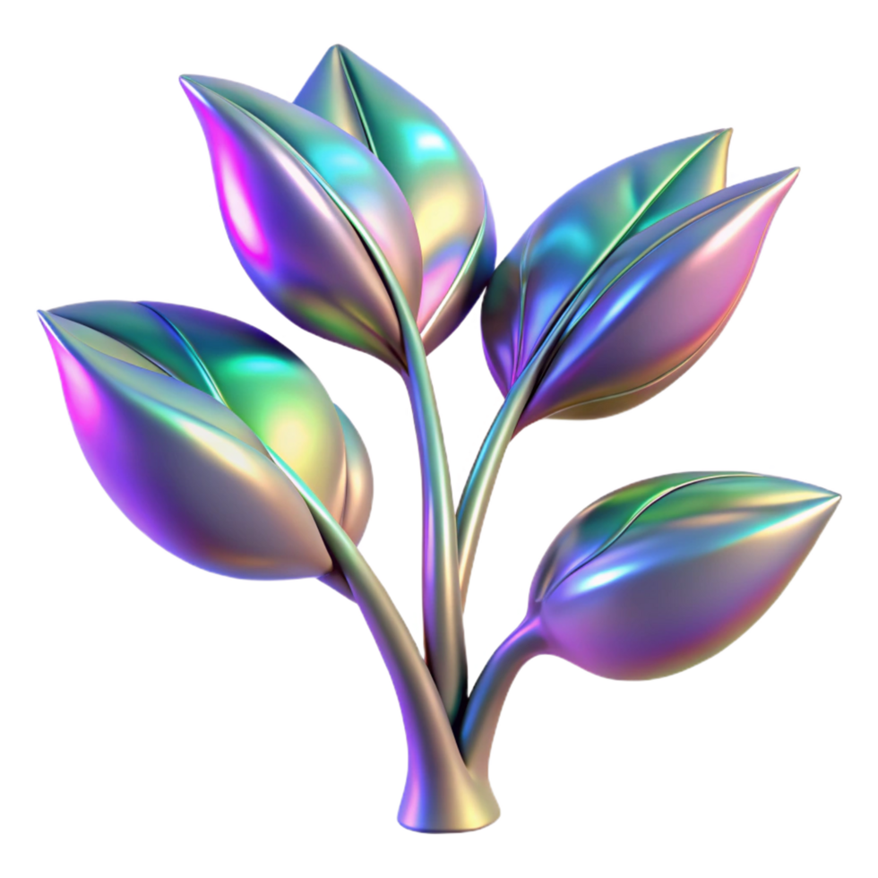 ethereal striking Bioengineered alien plant with iridescent leaves. NO BACKGROUND with Transparent Background. high quality png