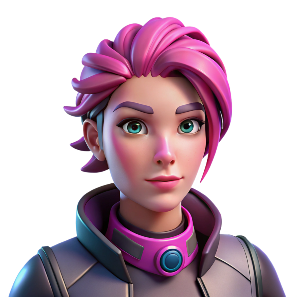 unforgettable baroque Cyberpunk character portrait with vibrant pink hair and cybernetic implants. NO BACKGROUND with Transparent Background. professional png